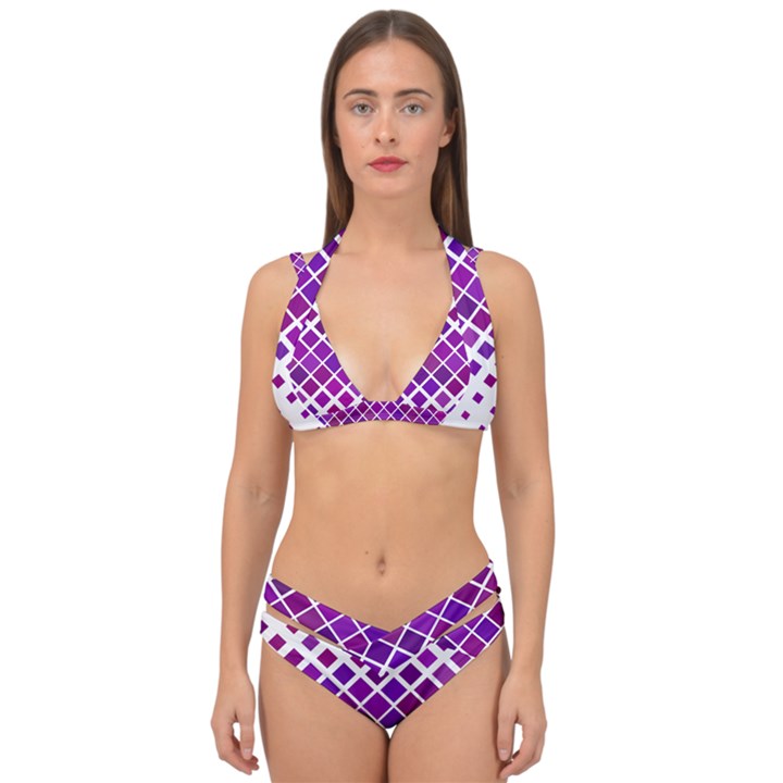 Pattern Square Purple Horizontal Double Strap Halter Bikini Set