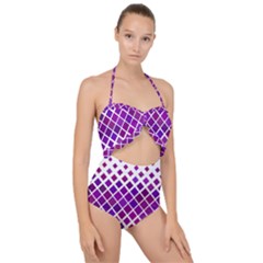 Pattern Square Purple Horizontal Scallop Top Cut Out Swimsuit by HermanTelo