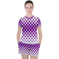 Pattern Square Purple Horizontal Women s Tee And Shorts Set