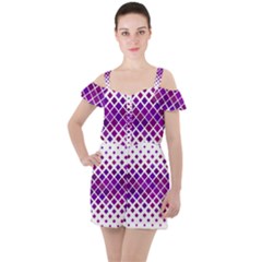 Pattern Square Purple Horizontal Ruffle Cut Out Chiffon Playsuit