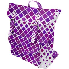 Pattern Square Purple Horizontal Buckle Up Backpack