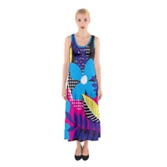 Pattern Leaf Polka Leaves Sleeveless Maxi Dress