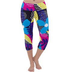 Pattern Leaf Polka Leaves Capri Yoga Leggings