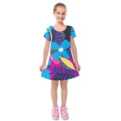 Pattern Leaf Polka Leaves Kids  Short Sleeve Velvet Dress