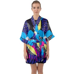 Pattern Leaf Polka Leaves Quarter Sleeve Kimono Robe