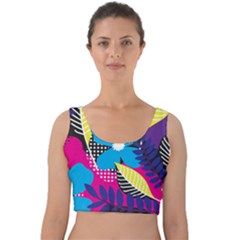 Pattern Leaf Polka Leaves Velvet Crop Top