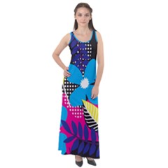 Pattern Leaf Polka Leaves Sleeveless Velour Maxi Dress