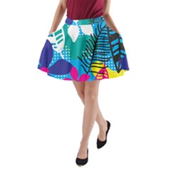 Pattern Leaf Polka Flower A-line Pocket Skirt by HermanTelo