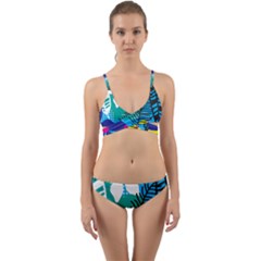 Pattern Leaf Polka Flower Wrap Around Bikini Set