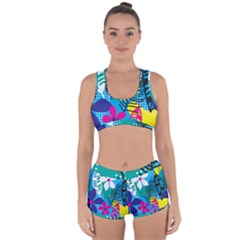 Pattern Leaf Polka Flower Racerback Boyleg Bikini Set