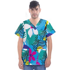 Pattern Leaf Polka Flower Men s V-neck Scrub Top