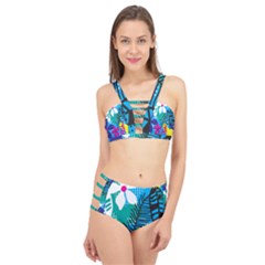 Pattern Leaf Polka Flower Cage Up Bikini Set