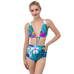 Pattern Leaf Polka Flower Tied Up Two Piece Swimsuit