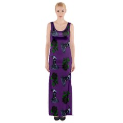 Gothic Girl Rose Purple Pattern Maxi Thigh Split Dress