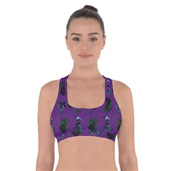 Gothic Girl Rose Purple Pattern Cross Back Sports Bra by snowwhitegirl