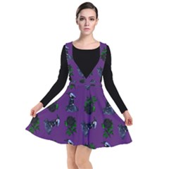 Gothic Girl Rose Purple Pattern Plunge Pinafore Dress