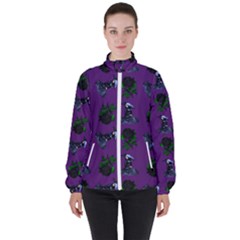 Gothic Girl Rose Purple Pattern Women s High Neck Windbreaker by snowwhitegirl