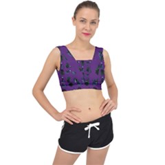 Gothic Girl Rose Purple Pattern V-back Sports Bra by snowwhitegirl