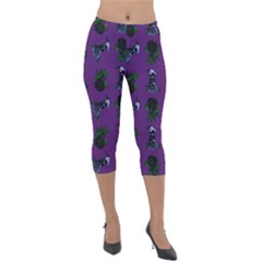 Gothic Girl Rose Purple Pattern Lightweight Velour Capri Leggings  by snowwhitegirl