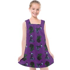 Gothic Girl Rose Purple Pattern Kids  Cross Back Dress