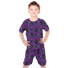 Gothic Girl Rose Purple Pattern Kids  Tee And Shorts Set by snowwhitegirl