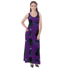 Gothic Girl Rose Purple Pattern Sleeveless Velour Maxi Dress