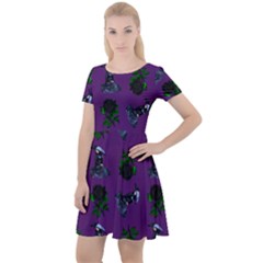 Gothic Girl Rose Purple Pattern Cap Sleeve Velour Dress 