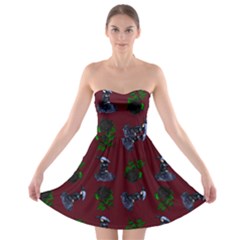 Gothic Girl Rose Red Pattern Strapless Bra Top Dress