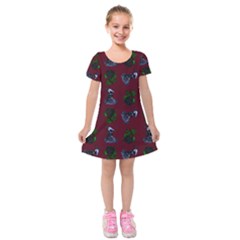 Gothic Girl Rose Red Pattern Kids  Short Sleeve Velvet Dress