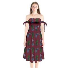 Gothic Girl Rose Red Pattern Shoulder Tie Bardot Midi Dress