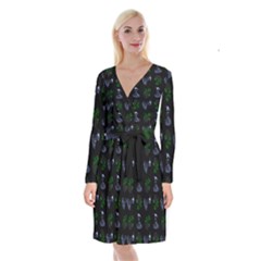 Gothic Girl Rose Black Pattern Long Sleeve Velvet Front Wrap Dress