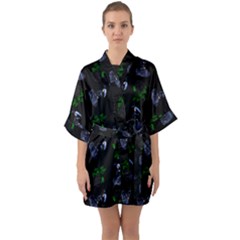 Gothic Girl Rose Black Pattern Quarter Sleeve Kimono Robe by snowwhitegirl