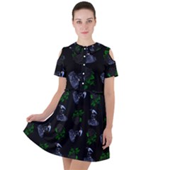 Gothic Girl Rose Black Pattern Short Sleeve Shoulder Cut Out Dress 