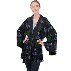 Gothic Girl Rose Black Pattern Velvet Kimono Robe