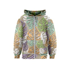 Pattern Leaves Banana Rainbow Kids  Zipper Hoodie