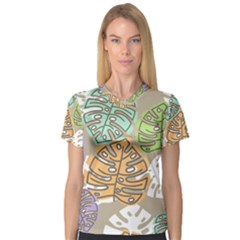 Pattern Leaves Banana Rainbow V-neck Sport Mesh Tee