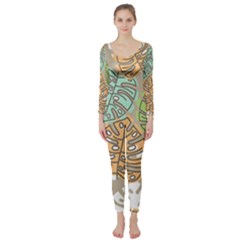 Pattern Leaves Banana Rainbow Long Sleeve Catsuit by HermanTelo