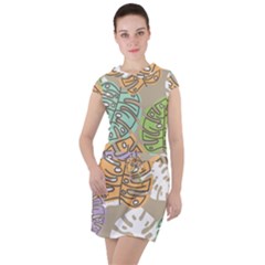 Pattern Leaves Banana Rainbow Drawstring Hooded Dress by HermanTelo