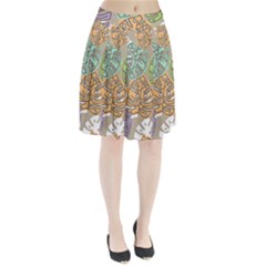 Pattern Leaves Banana Rainbow Pleated Skirt