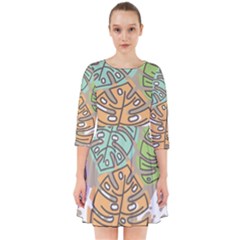 Pattern Leaves Banana Rainbow Smock Dress