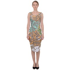 Pattern Leaves Banana Rainbow Sleeveless Pencil Dress