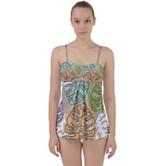 Pattern Leaves Banana Rainbow Babydoll Tankini Set