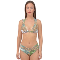 Pattern Leaves Banana Rainbow Double Strap Halter Bikini Set