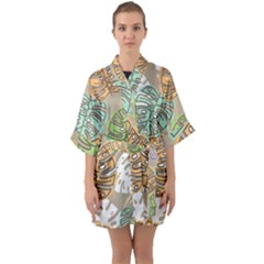 Pattern Leaves Banana Rainbow Quarter Sleeve Kimono Robe