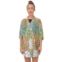 Pattern Leaves Banana Rainbow Half Sleeve Chiffon Kimono