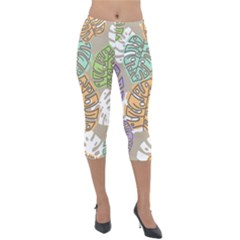 Pattern Leaves Banana Rainbow Lightweight Velour Capri Leggings  by HermanTelo