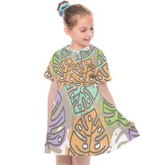 Pattern Leaves Banana Rainbow Kids  Sailor Dress