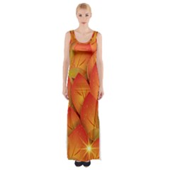 Pattern Texture Leaf Maxi Thigh Split Dress