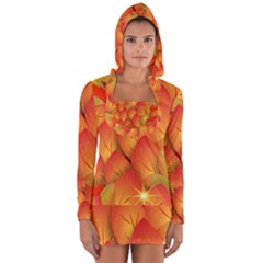 Pattern Texture Leaf Long Sleeve Hooded T-shirt by HermanTelo