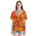 Pattern Texture Leaf V-Neck Flutter Sleeve Top View1